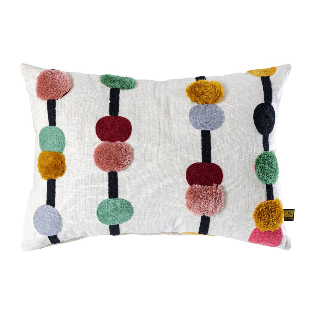Cuscino Rettangolare Ricamato Prinay in Cotone Bianco con Pois Colorati - 724498