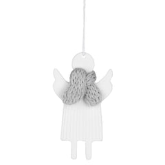 Decorazione Natalizia da Appendere Angelo in Ceramica Bianca con Sciarpa in Lana - 4992142