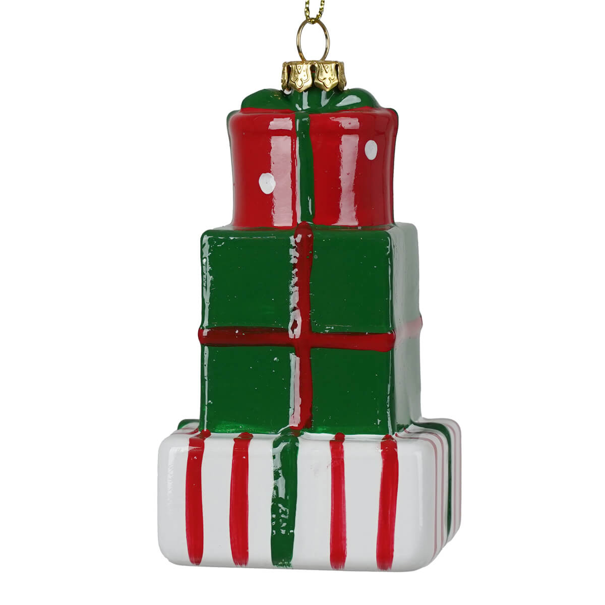 Vista posteriore decorazione natalizia pacchi regalo rosso verde e bianco