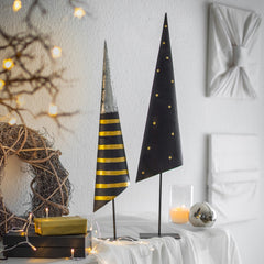 Decoro Albero di Natale Stilizzato in Metallo Nero con Pois Oro H72 - 1236345