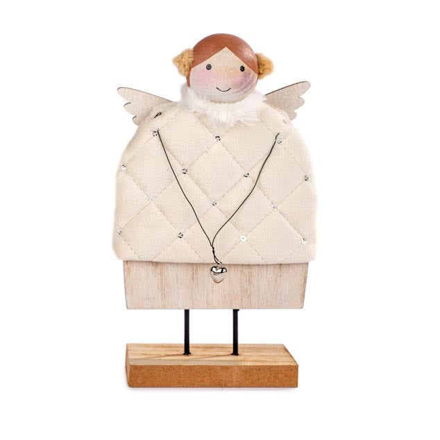 Angelo in legno con abito in stoffa H18 - 1225731