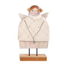 Angelo in legno con abito in stoffa H18 - 1225731