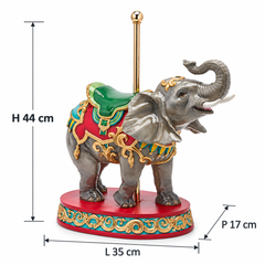 Decoro Elefante Giostra Grigio EDG Enzo De Gasperi dimensioni H 44 × L 35 × P 17 cm, decorazione natalizia con proboscide sollevata.