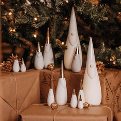 Set 3Pz. Babbo Natale in Porcellana Bianca con Cappello Smaltato Oro - 4989840