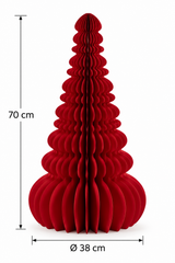 Pino Origami New Rosso EDG Enzo De Gasperi in carta pieghettata, con misure indicate altezza 70 cm e diametro 38 cm, decorazione natalizia dal design contemporaneo.