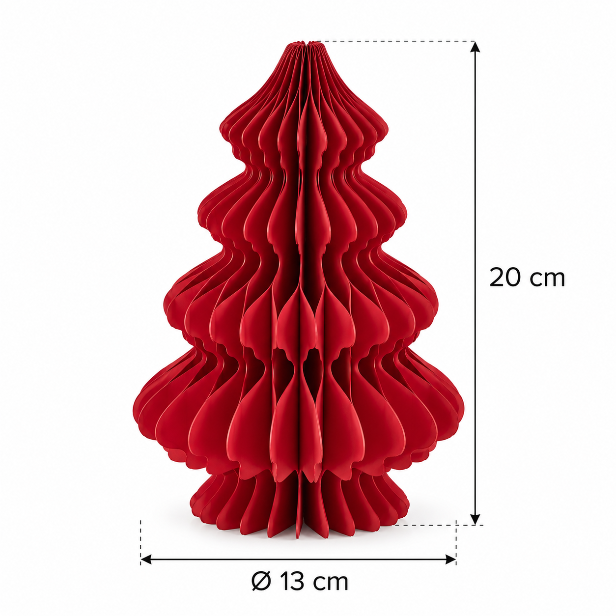 Decoro Pino Origami New Rosso EDG Enzo De Gasperi in carta pieghettata tridimensionale, con altezza 20 cm e diametro 13 cm.