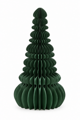 Decoro Pino Origami New Verde EDG Enzo De Gasperi H 50 cm in carta pieghettata tridimensionale, albero di Natale decorativo dal design moderno su sfondo bianco.