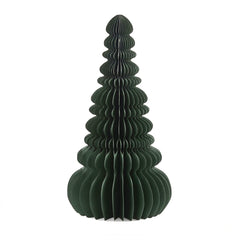 Decoro Pino Origami New Verde EDG Enzo De Gasperi H 70 cm in carta pieghettata tridimensionale, albero di Natale decorativo dal design moderno su sfondo bianco.