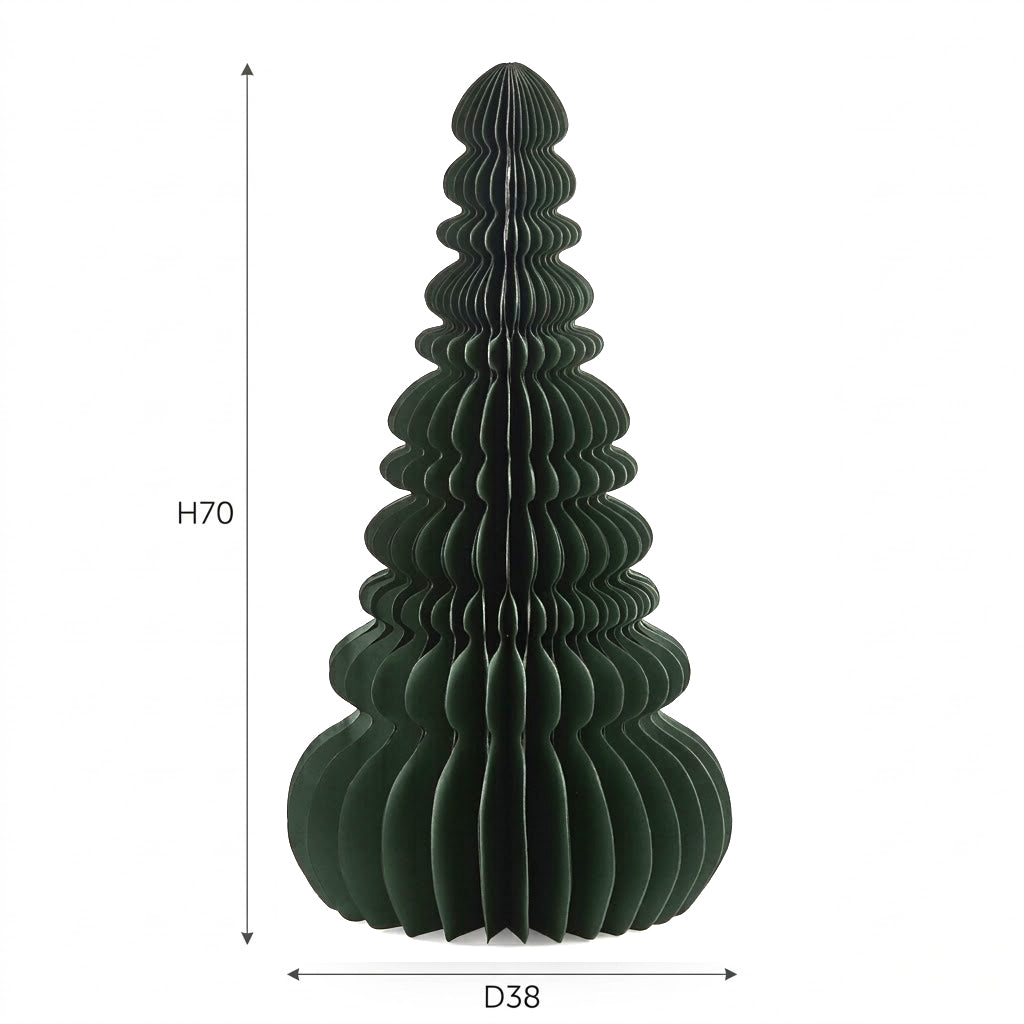 Pino Origami New Verde EDG Enzo De Gasperi in carta pieghettata, con dimensioni indicate H 70 × Ø 38 cm, decorazione natalizia dal design contemporaneo.