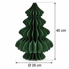 Decoro Pino Origami New Verde EDG Enzo De Gasperi in carta pieghettata effetto origami, con indicazione dell'altezza di 40 cm e del diametro di 26 cm.