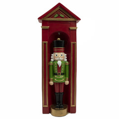 Soldatino Natalizio in Resina con Guardiola – H 32,5 cm, Design Classico Verde e Rosso