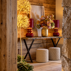 Decoro Tarassaco Rich Oro EDG Enzo De Gasperi H 180 cm con 912 MicroLED a luce calda ambientato 