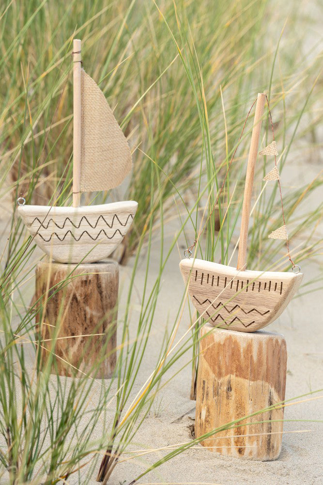 Set decoro barca su piede in legno naturale  - CONFIG0259