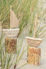 Set decoro barca su piede in legno naturale  - CONFIG0259