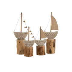 Set decoro barca su piede in legno naturale  - CONFIG0259