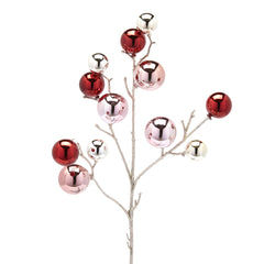 Decoro Ramo con Palline Rosse e Rosa H53 | Rami decorativi natalizi EDG Enzo De Gasperi - 8100444A555