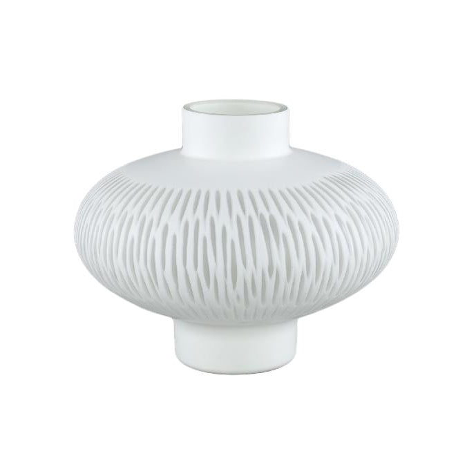 Vaso Eviena White Bulb H25 | Vaso in vetro inciso bianco satinato - 715508