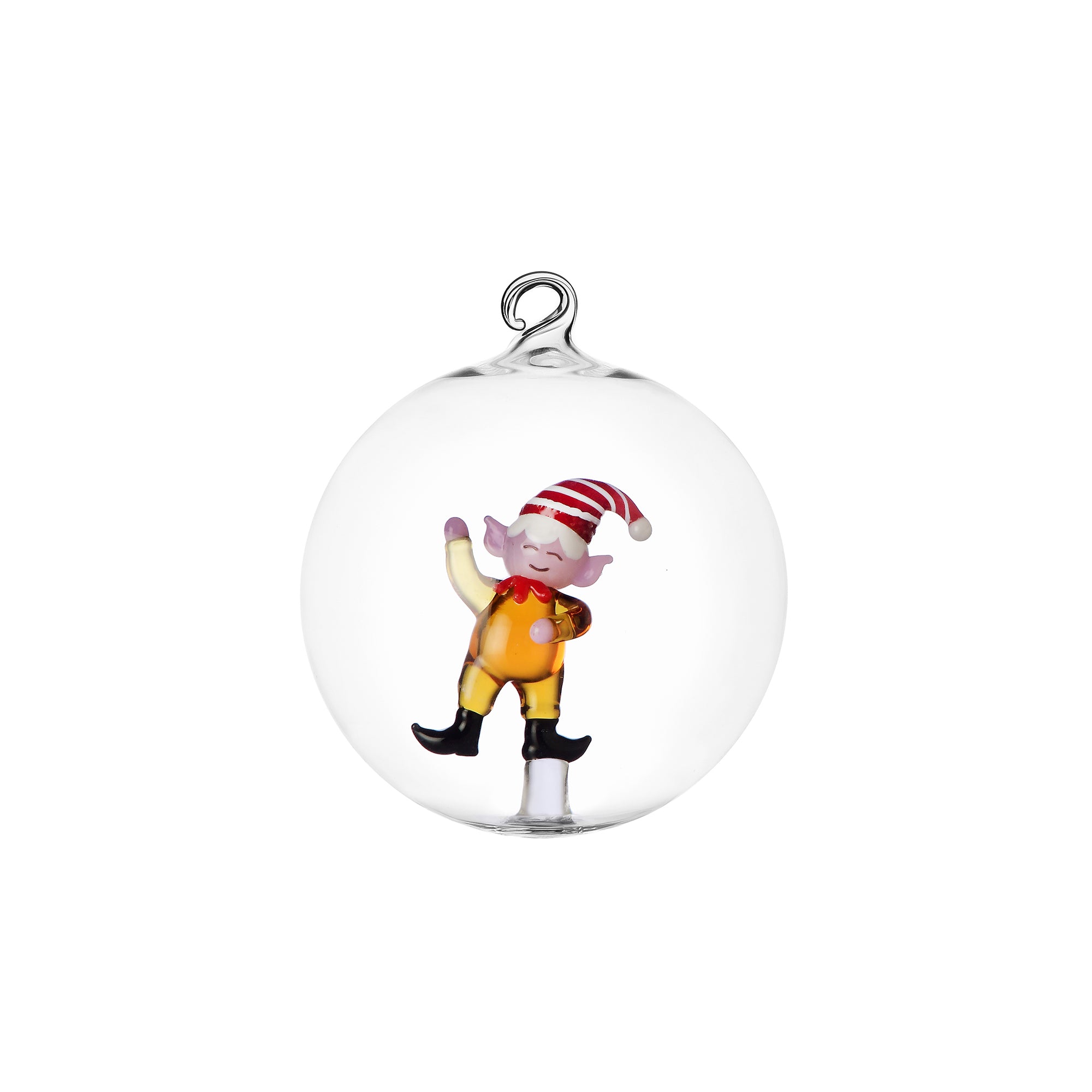 Palla di Natale in vetro con elfo ambra Christmas Tales Ichendorf Milano