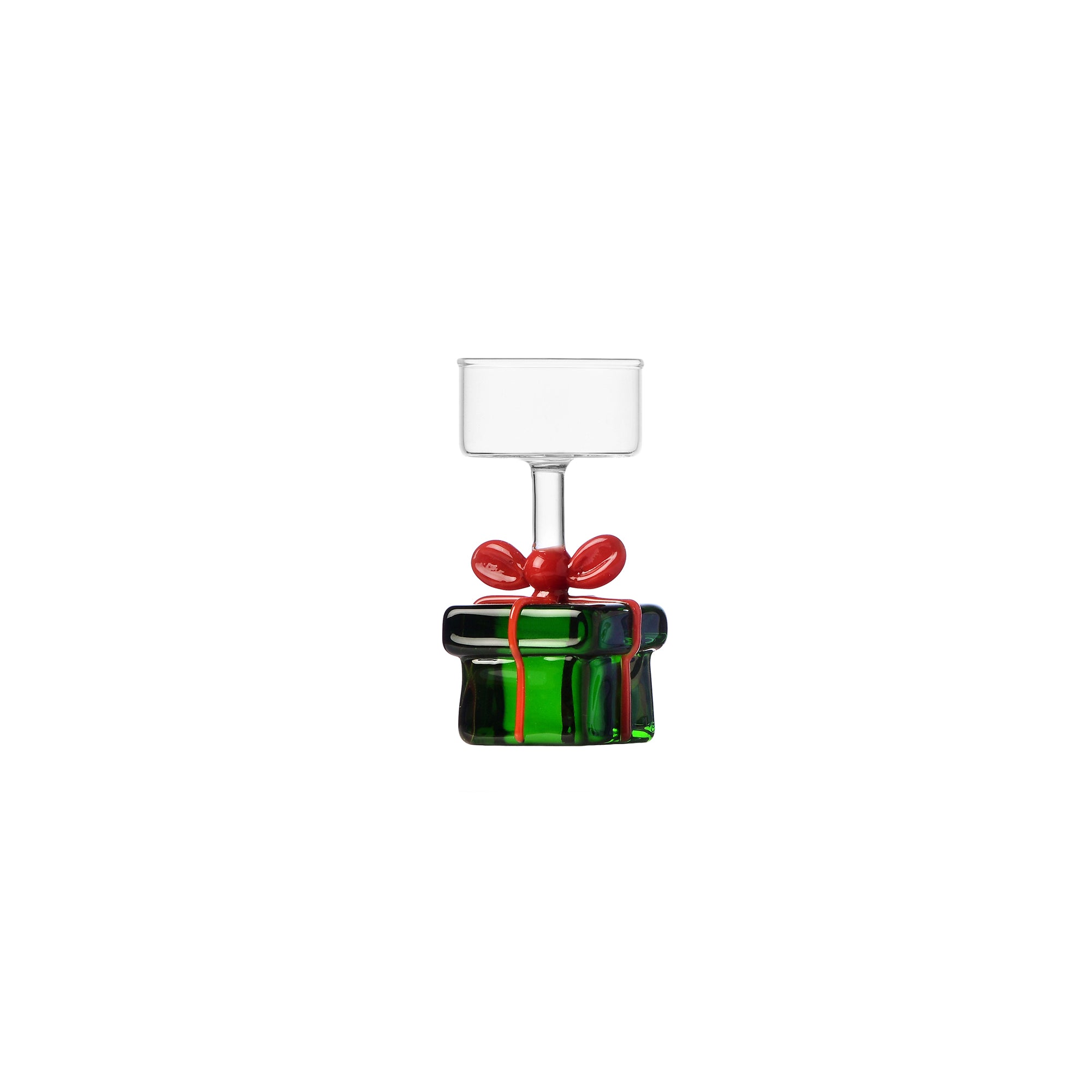 Porta tealight in vetro pacco regalo verde con fiocco rosso Christmas Tales Ichendorf Milano