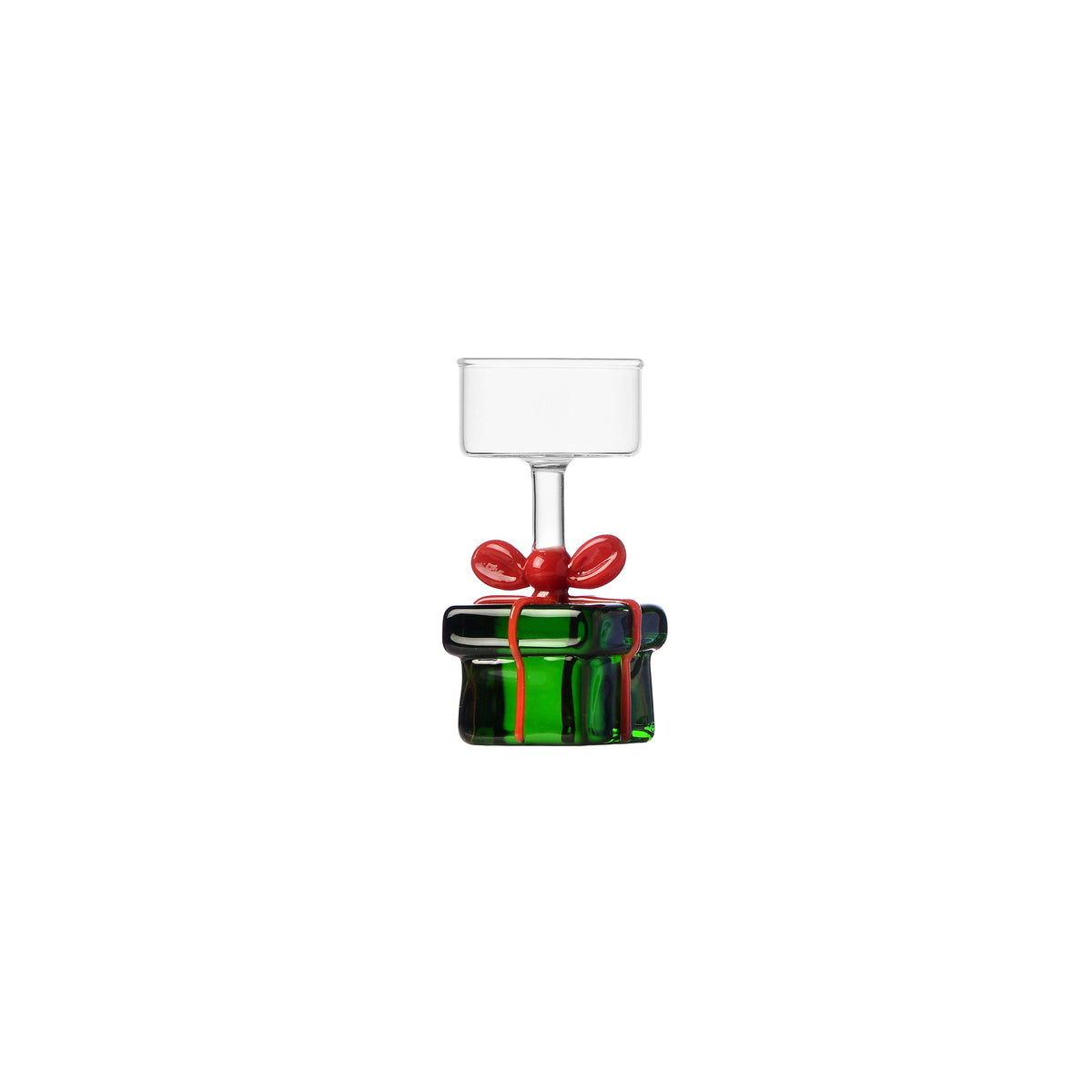 Porta tealight in vetro pacco regalo verde con fiocco rosso Christmas Tales Ichendorf Milano