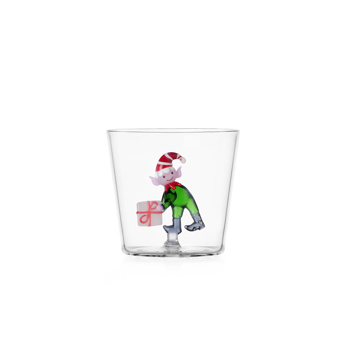 Bicchiere tumbler natalizio Ichendorf Milano Christmas Tales con elfo verde e pacco regalo