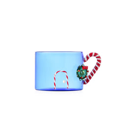 Mug blu Sweet & Candy in vetro con manico a bastoncino di zucchero Ichendorf Milano
