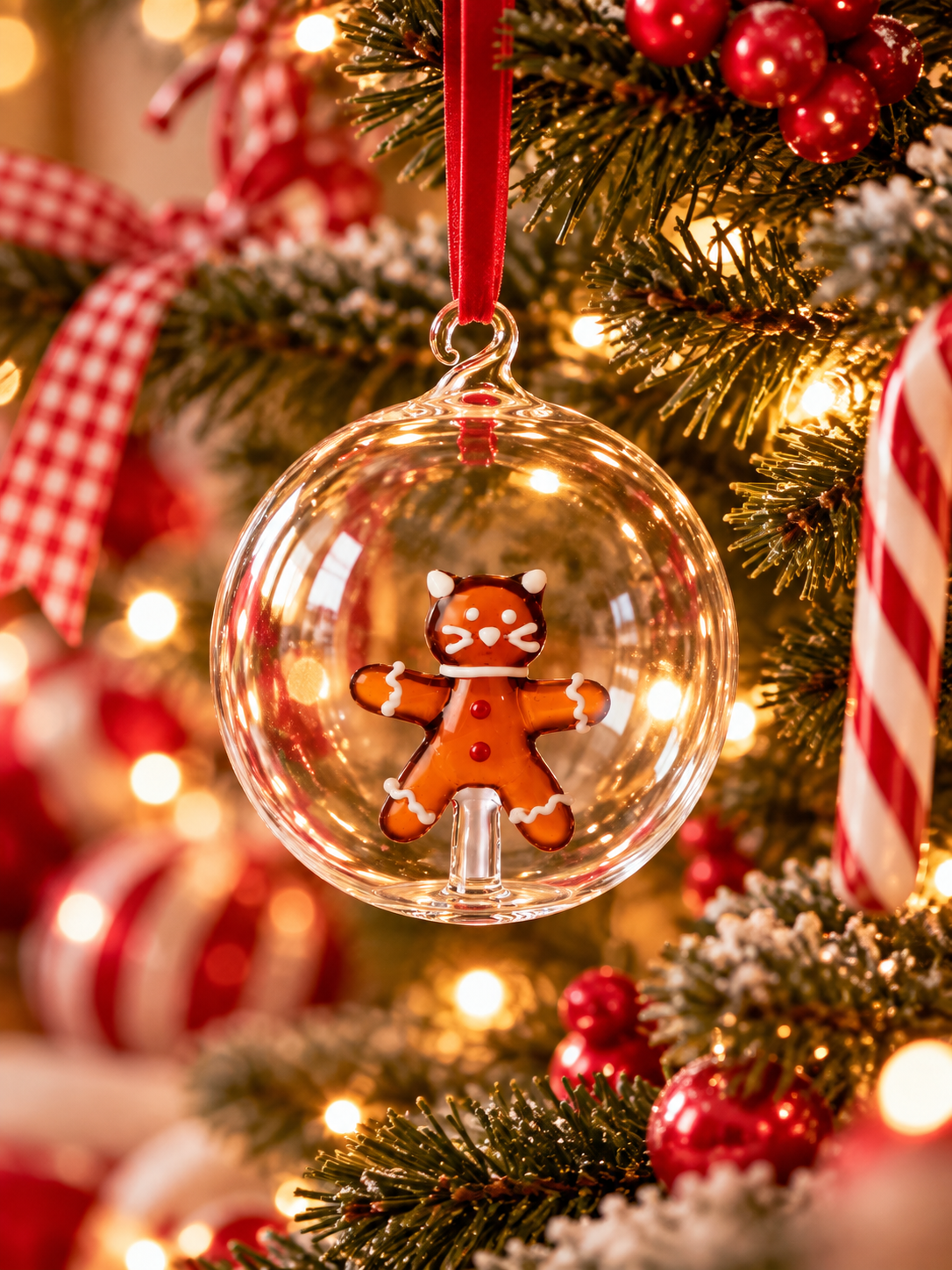 Palla di Natale Sweet & Candy Ichendorf Milano con Gatto Pan di Zenzero ambientata sull'albero di Natale