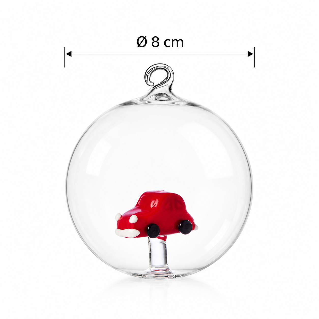 Palla di Natale Ichendorf Milano Sweet & Candy con macchina rossa in vetro, Ø 8 cm