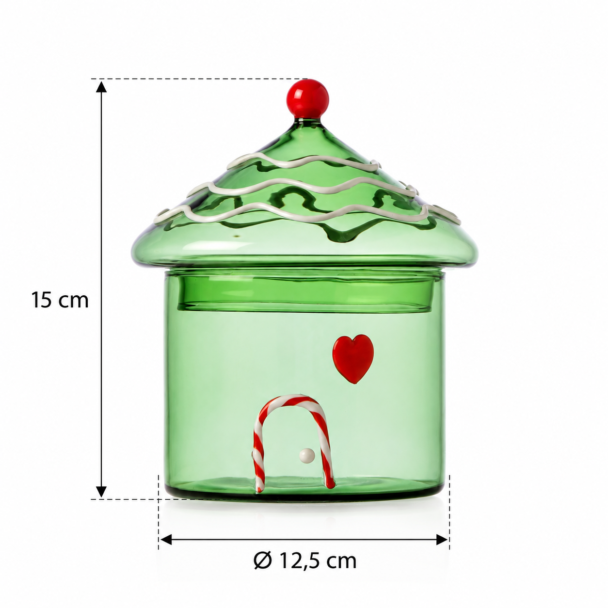 Scatola Casetta Verde Sweet & Candy in vetro Ichendorf Milano con dimensioni H 15 cm e Ø 12,5 cm
