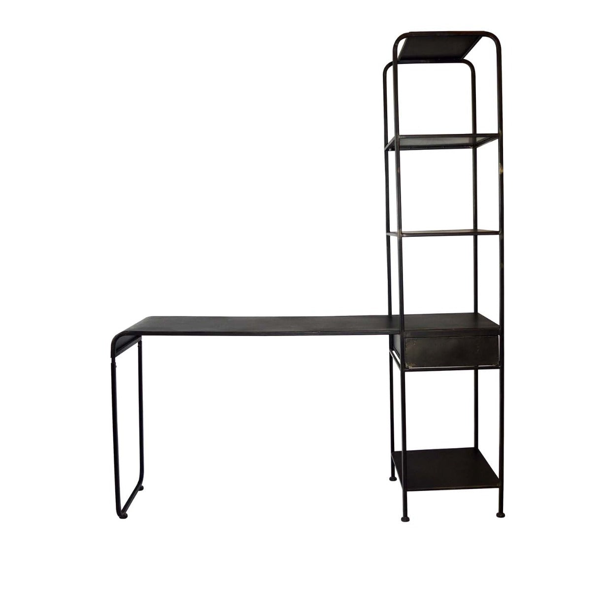 Scrivania Jago in metallo nero con scaffale alto impugnatura oro - 692665