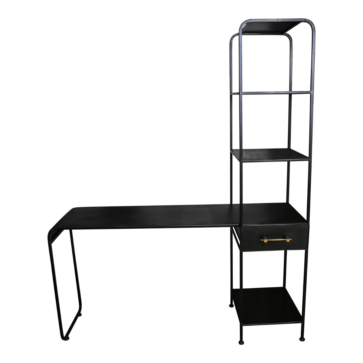 Scrivania Jago in metallo nero con scaffale alto impugnatura oro - 692665