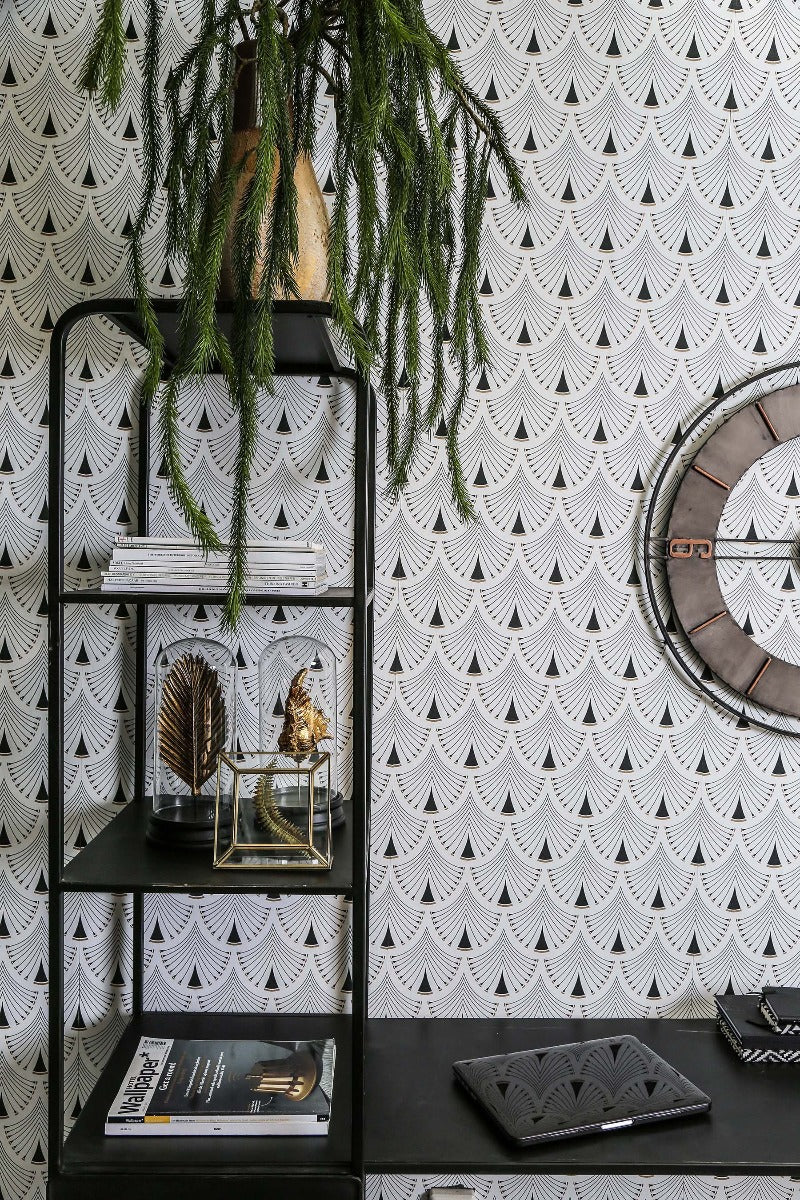 Scrivania Jago in metallo nero con scaffale alto impugnatura oro - 692665