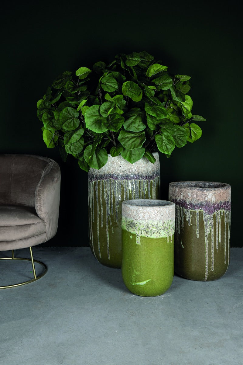 Vaso Kaysa Green H55 | Vaso in terracotta smaltata con bordo grezzo - 702574