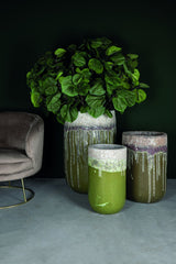 Vaso Kaysa Green H55 | Vaso in terracotta smaltata con bordo grezzo - 702574