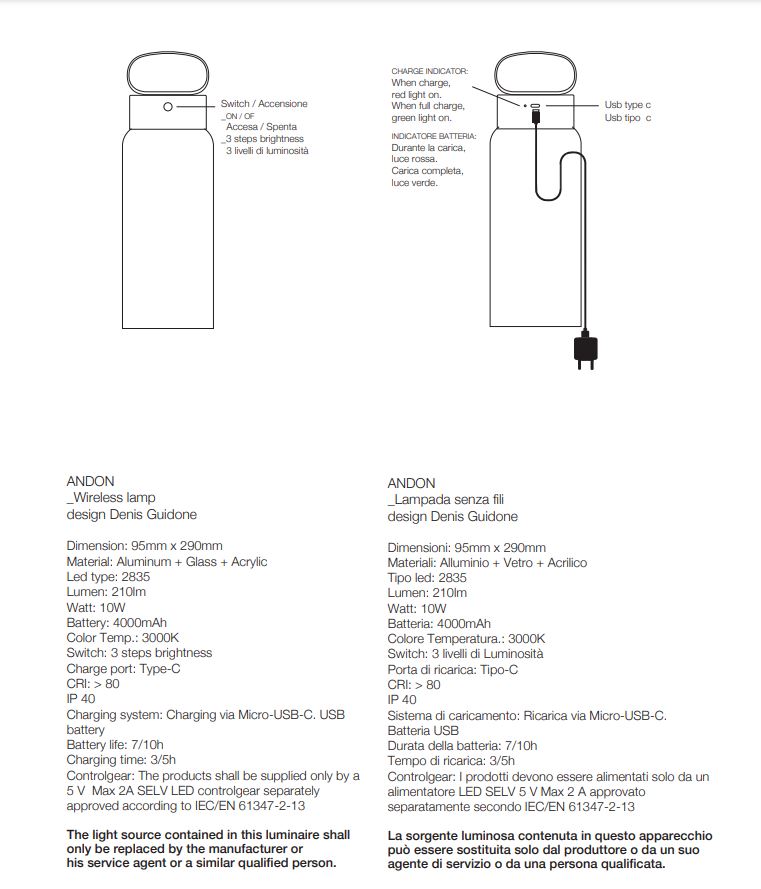Lampada Ichendorf Andon Wireless &ndash; Vetro Bianco e Alluminio Oro - 09390011