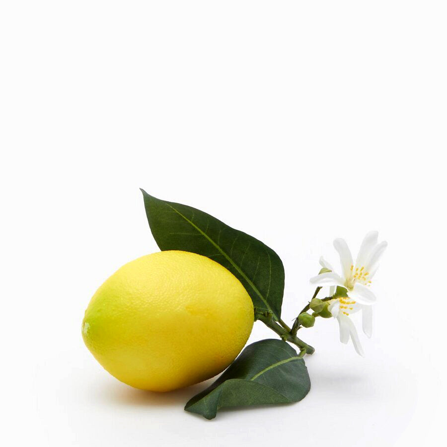 Limone Artificiale con Foglie e Fiori 12 cm – Decorazione Realistica per Casa e Vetrine