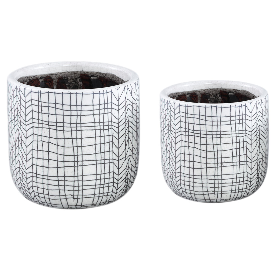 Lowie - Portavaso in ceramica Bianca con righe Nere  - CONFIG0390