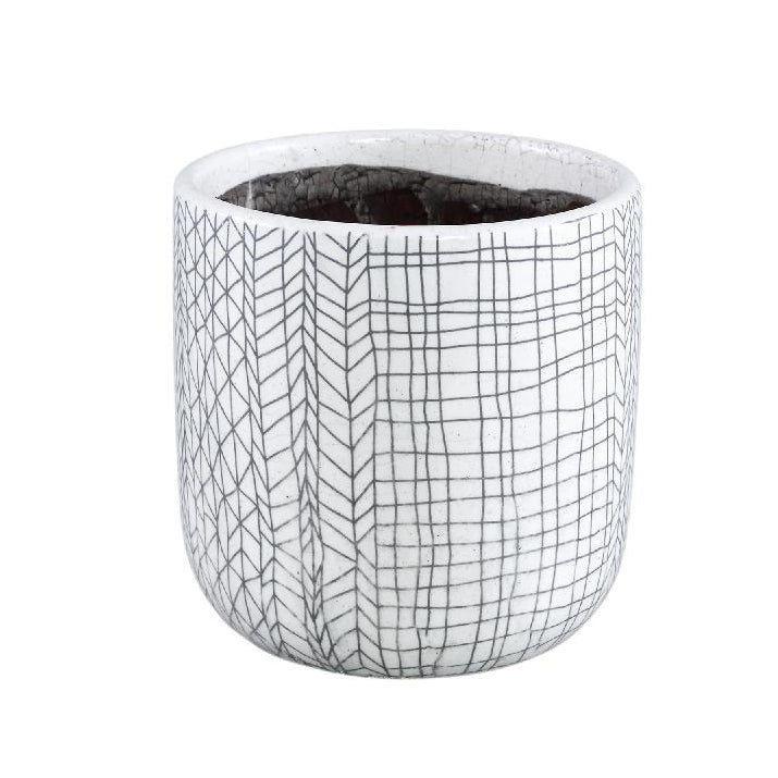 Lowie - Portavaso in ceramica Bianca con righe Nere H16,5 - 714906