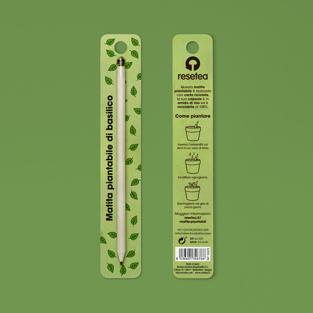 Matita Piantabile al Basilico – Matita Ecosostenibile in Carta Riciclata con Semi