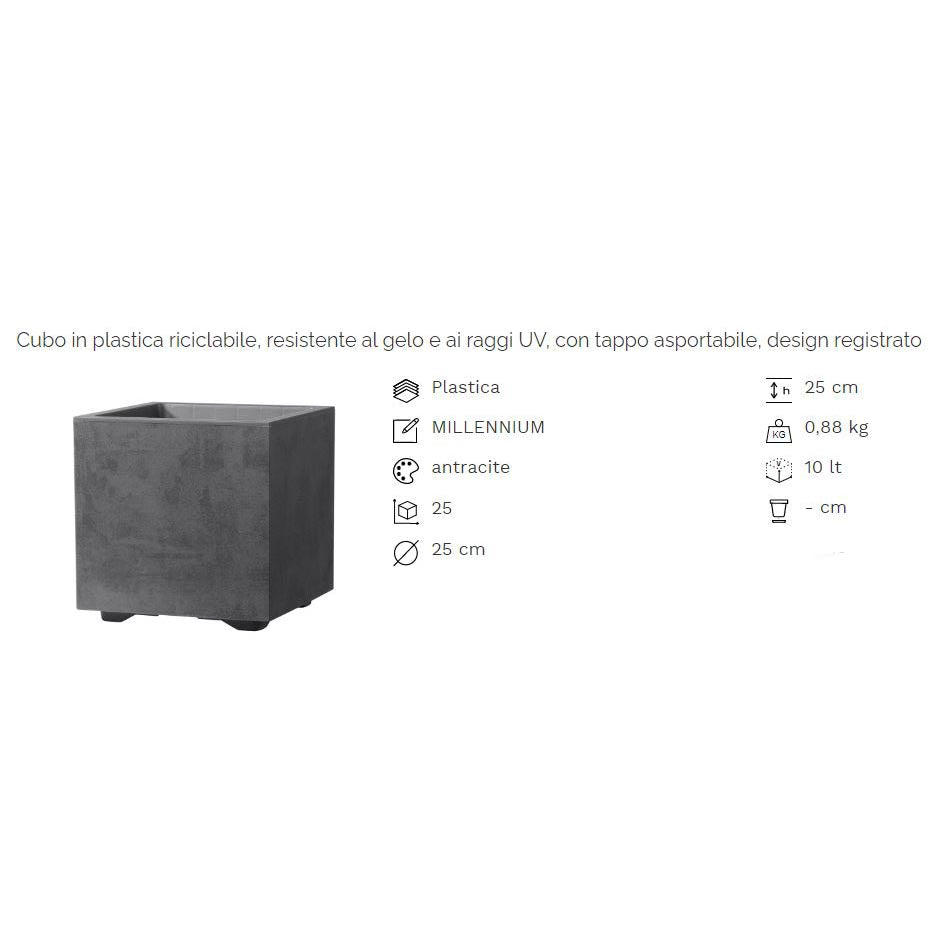 Vaso Millennium Cubo 25x25 | Vasi di design in plastica per esterno - CONFIG0354