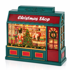 Negozio Natalizio Christmas Shop EDG Enzo De Gasperi H22 cm con vetrina trasparente, albero di Natale, soldatini, pacchi regalo, musica, movimento e LED.