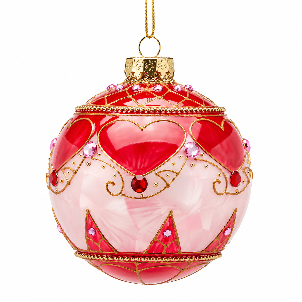 Palla di Natale Cuori in Vetro Rosso e Rosa – EDG Enzo De Gasperi