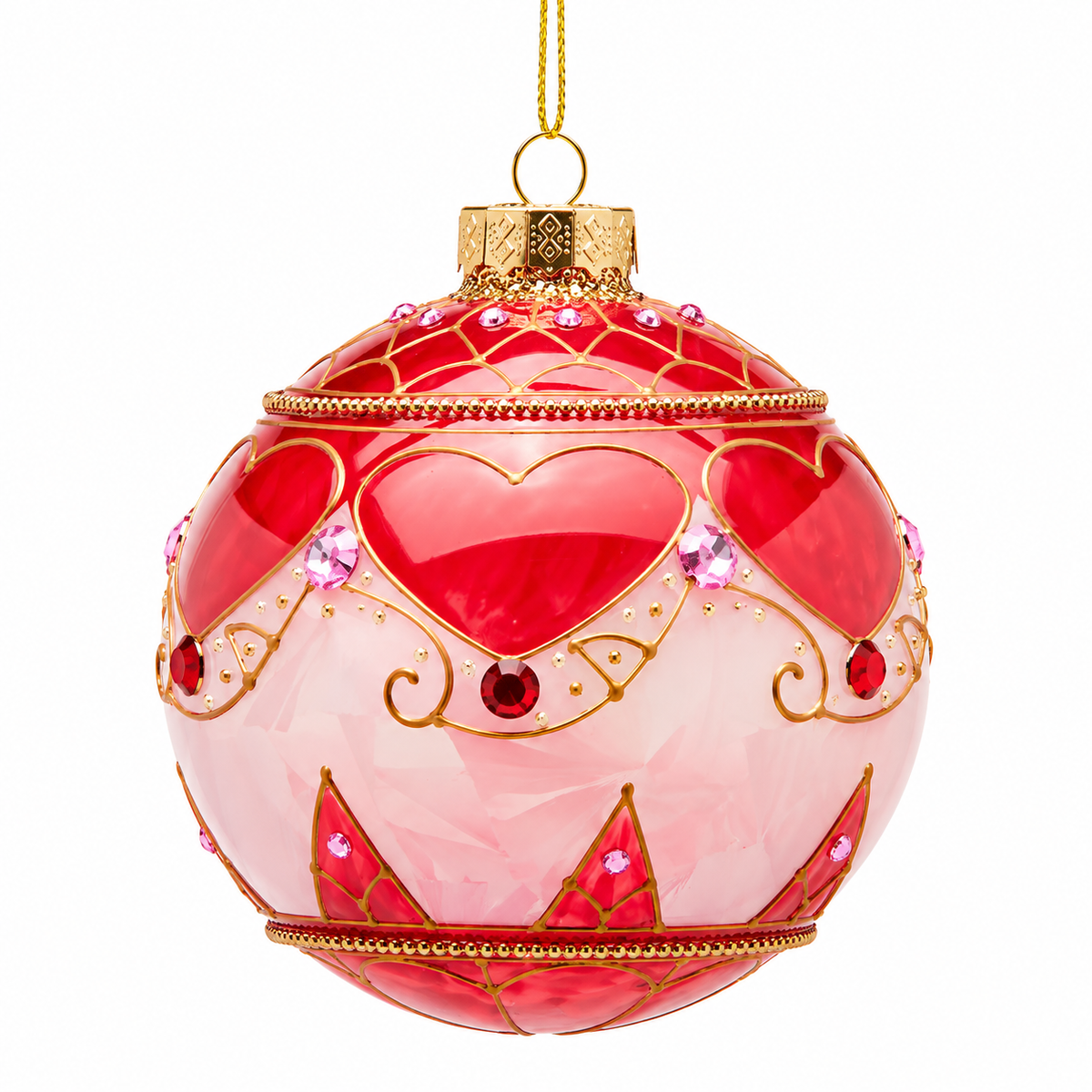Palla di Natale Cuori in Vetro Rosso e Rosa – EDG Enzo De Gasperi