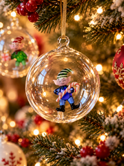 Palla di Natale con elfo blu e bastoncino di zucchero Christmas Tales Ichendorf Milano sull’albero di Natale