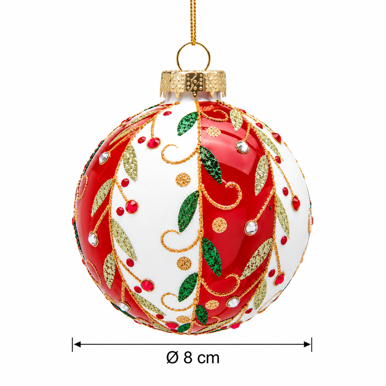Palla di Natale Fasce Vischio EDG Enzo De Gasperi in vetro con diametro Ø 8 cm
