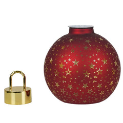 Decoro Luminoso Palla Vetro Rosso con Stelle Ø15 Cm Led a Batteria