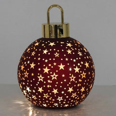 Decoro Luminoso Palla Vetro Rosso con Stelle Ø15 Cm Led a Batteria