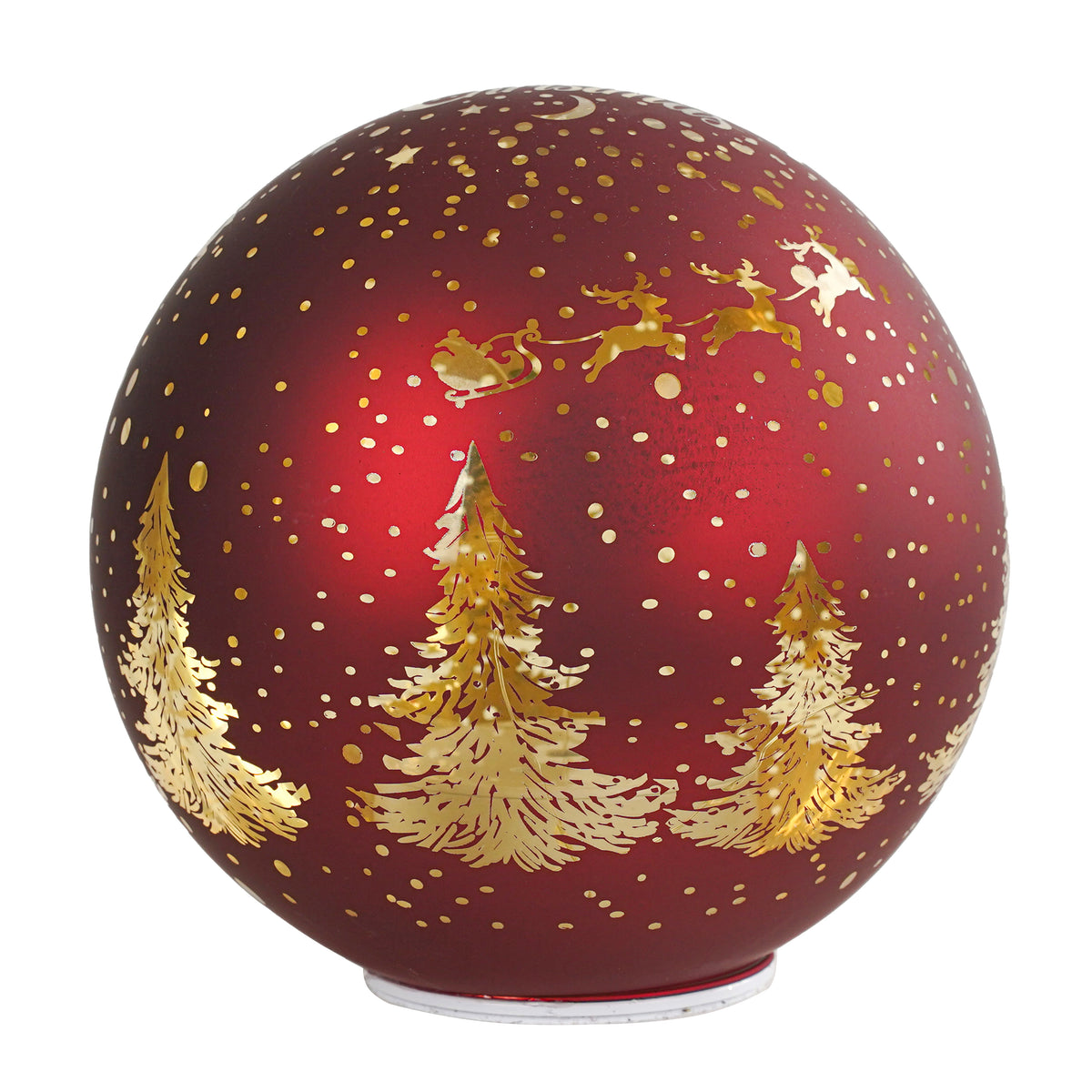 Decoro Luminoso Palla Girevole in Vetro Rosso con Alberi Ø20 Cm Led a Batteria