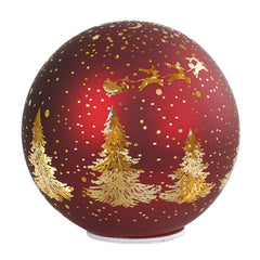 Decoro Luminoso Palla Girevole in Vetro Rosso con Alberi Ø20 Cm Led a Batteria