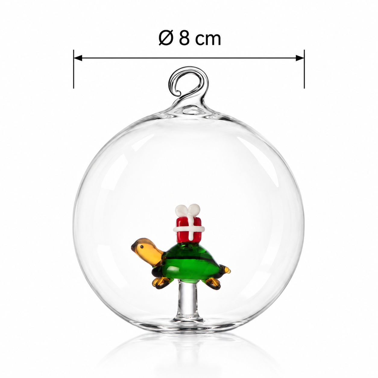 Palla di Natale Tartaruga con Pacco Regalo Woodland Tales Ichendorf Milano in vetro diametro 8 cm